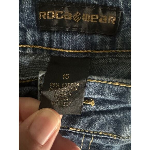 Rocawear Y2K Straight Leg Style Jeans Red Logo Pockets Medium Wash Size 15 - Picture 3 of 5